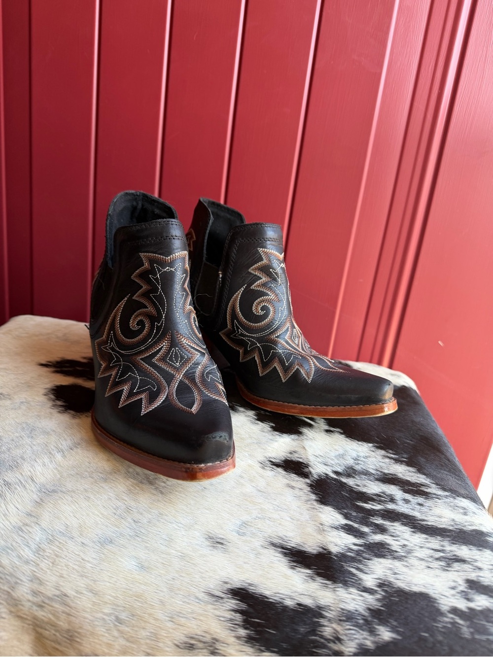 Durango Raven Black Western Ankle Boots with Tan Stitching